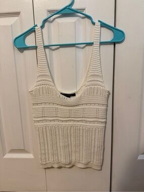 French Connection Cream Crochet Knit Tank Top